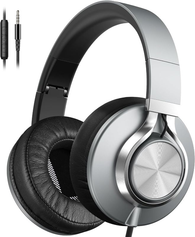 Photo 1 of AILIHEN Headphones Wired with Microphone & Volume Control, Over-Ear Foldable Noise Isolation Headsets 3.5mm for Teens Adult (Grey)
