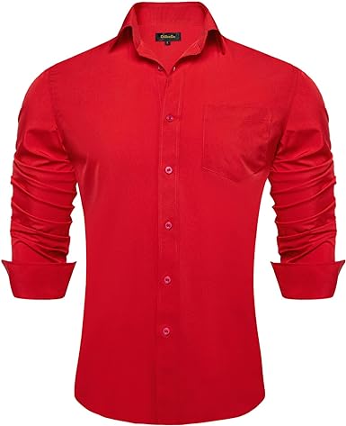 Photo 1 of DiBanGu Solid Dress Shirts for Men Casual Long Sleeve Button Down Shirt Regular Fit Stretch Shirts Wrinkle-Free with Pocket(XL)
