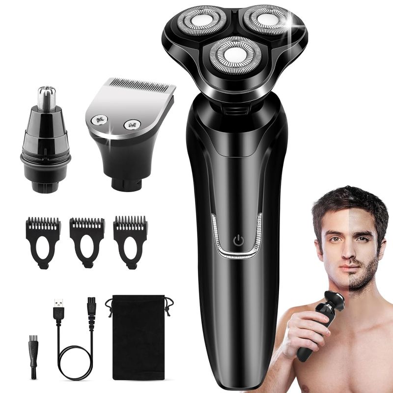 Photo 3 of Electric Razor for Men, 2024 Men’s Electric Shavers Rotary Replacement/Waterproof/Rechargeable, Electric Shaver for Men Cordless Floating Head Replaceable Blades, Portable Travel Razor Idea Men Gift
