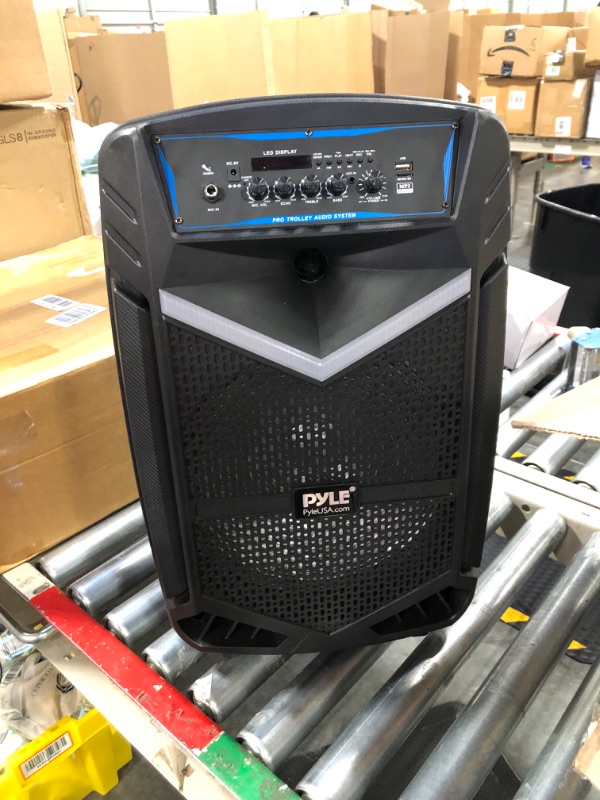 Photo 4 of ***MISSING CABLE *** FOR PARTS*** Pyle Portable Bluetooth PA Speaker System - 600W Rechargeable Outdoor Bluetooth Speaker Portable PA System w/ 10” Subwoofer 1” Tweeter, Recording Function, Mic In Party Lights USB/SD Radio -PPHP1042B