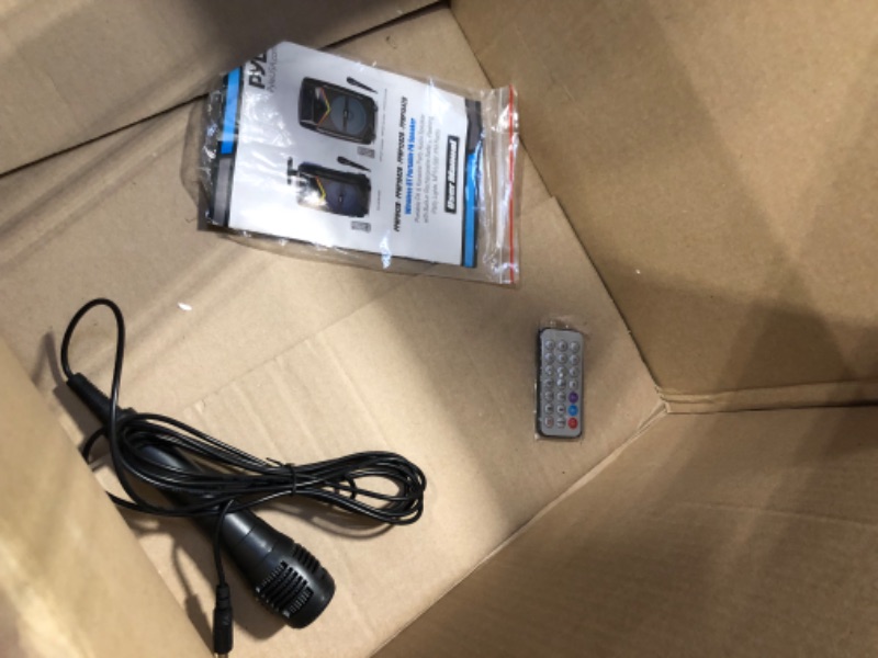 Photo 3 of ***MISSING CABLE *** FOR PARTS*** Pyle Portable Bluetooth PA Speaker System - 600W Rechargeable Outdoor Bluetooth Speaker Portable PA System w/ 10” Subwoofer 1” Tweeter, Recording Function, Mic In Party Lights USB/SD Radio -PPHP1042B