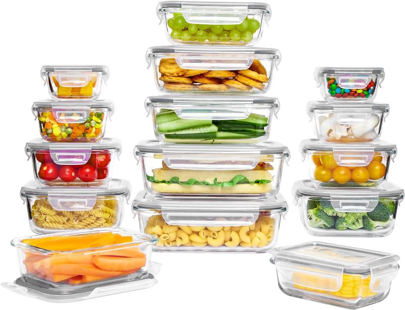 Photo 1 of 15 Pack Glass Food Storage Containers with Lids, Glass Meal Prep Containers, Airtight Glass Bento Boxes with Leak Proof Locking Lids, for Microwave, Oven, Freezer and Dishwasher, BPA Free