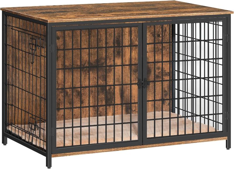 Photo 1 of ****MISSING PIECES//SOLD AS PARTS**** 
MAHANCRIS Dog Crate Furniture with Cushion, Wooden Dog Kennel with Double Doors, Heavy Duty Dog Cage for Small/Medium/Large Dogs, Indoor Dog House End Table, 39.4" L, White DCBW10701 39.4"L x 23.6"W x 27.5"H 
