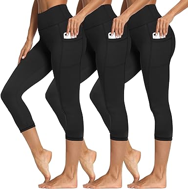 Photo 1 of 3 Packs Leggings with Pockets for Women, Soft High Waisted Tummy Control Workout Yoga Pants (Reg & Plus Size) Full Length Small-Medium 3 Pack Black,black,black
