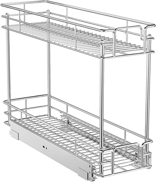 Photo 1 of **UNKNOWN SIZE***DINDON 2 Tier Pull Out Cabinet Organizer  Double Tier Wire Basket Slide Out Shelf Storage for Kitchen Base Cabinet Organization ?for Kitchen, Pantry, Bathroom, Chrome
