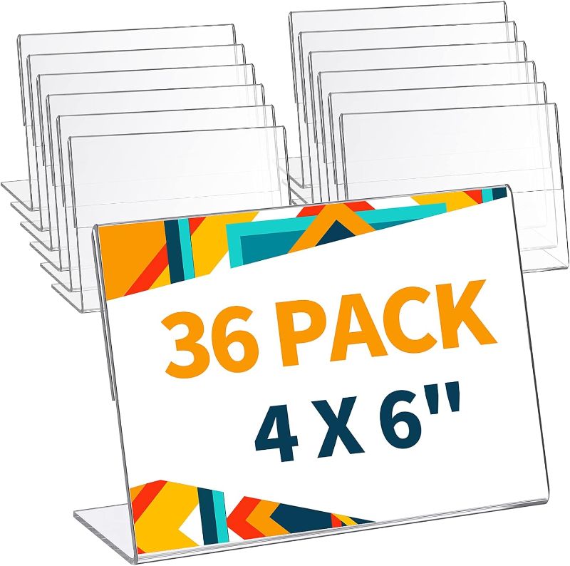 Photo 1 of 36 Packs 4 x 6 Inch Acrylic Sign Holder Clear Table Menu Display Stand Acrylic Stands for Display Standing Menu Flyer Holder Double Sided Clear Acrylic Sign for Office Store Restaurant Meetings