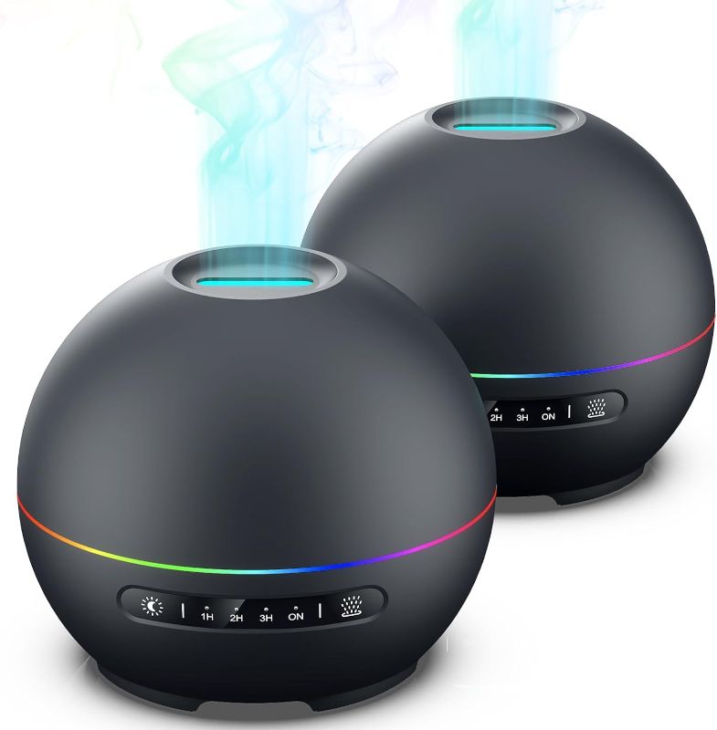 Photo 1 of 2 Pack Essential Oil Diffusers for Home - 200ml Aromatherapy Diffuser Humidifier with 4 Timers & 7 Colors Night Lights, 20dB Quiet Working for 10 Hours, Waterless Auto-Off