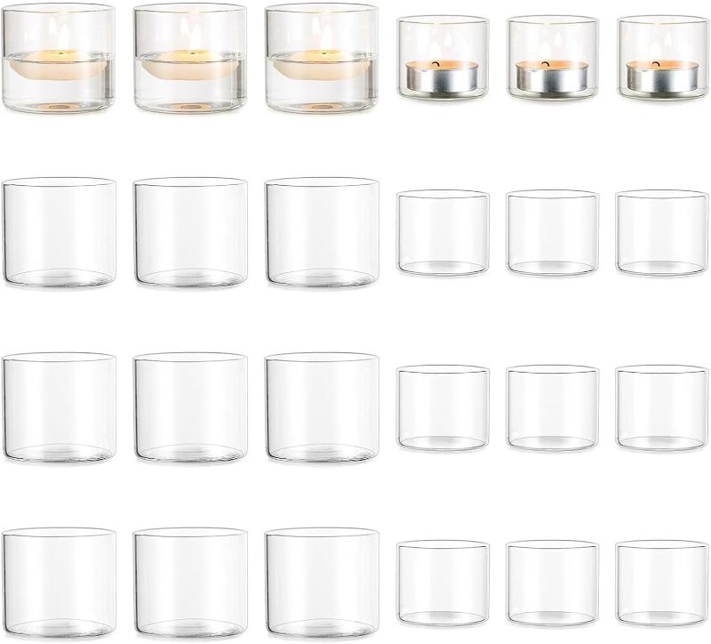 Photo 1 of 12 pcs Clear Glass Tea Light Holders Bulk Small Table Centerpieces Wedding Decor Party Dinner Home Decorations Festivals Christmas