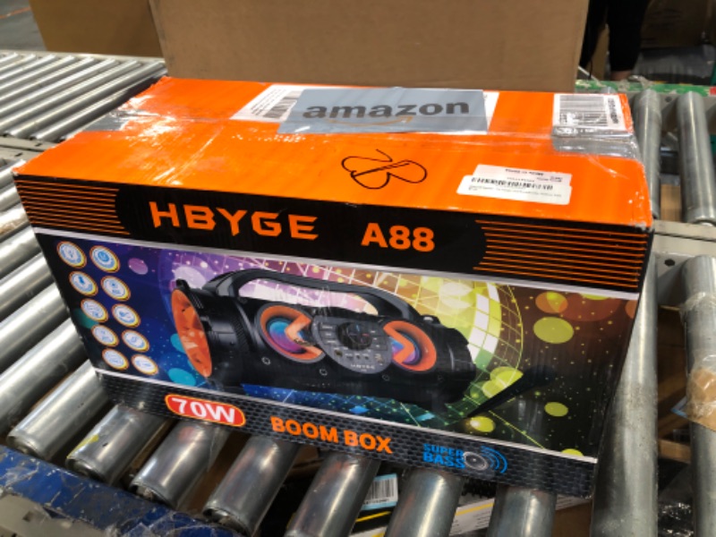 Photo 1 of Bluetooth Speaker, 70w Speakers Bluetooth Wireless with Subwoofer, Colorful Lights, Microphone, FM Radio, Portable Bluetooth Speakers Loud Boom Box for Party, Outdoor Black
