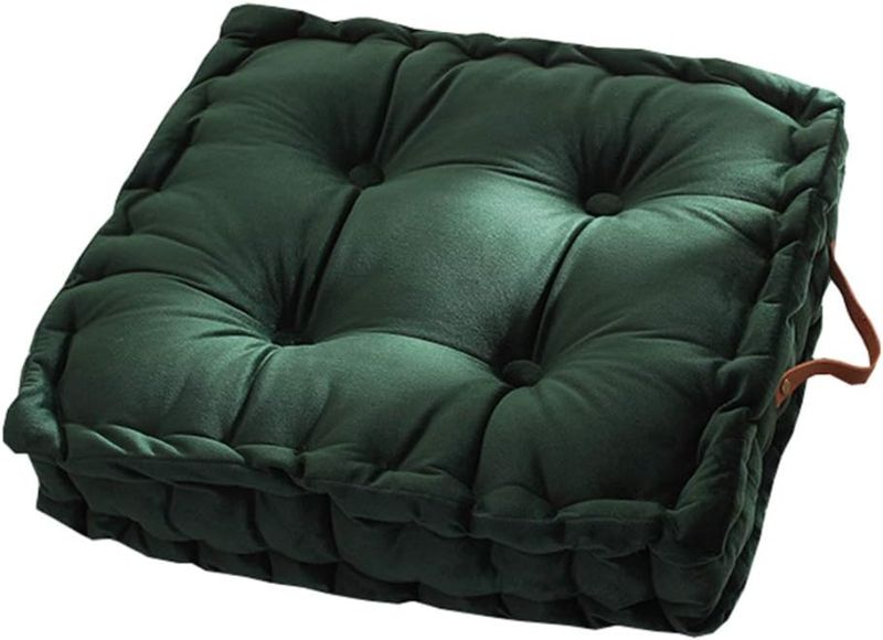 Photo 1 of  Square Solid Color Velvet Seat Cushion with Handle Tufted Thicken Chair Pad Tatami Floor Pillow Cushion 16.5"x16.5"x4" Green