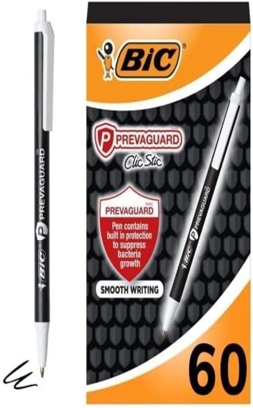 Photo 1 of BIC PrevaGuard Clic Stic Ballpoint Pen Contains Built-in Protection On the Pen To Suppress Bacteria Growth, Black, 60-Count