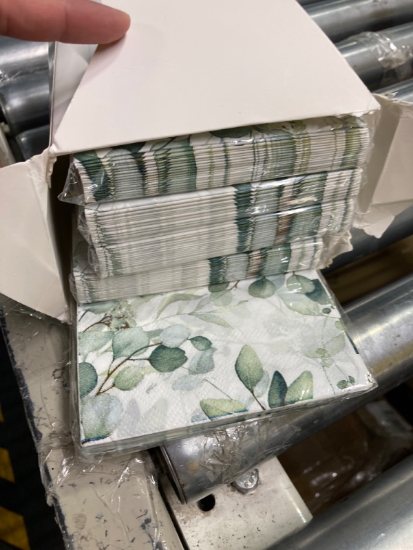 Photo 1 of 100Pcs Disposable Greenery Guest Napkins Paper Disposable Hand Towels Green Leaves Decorative Paper Dinner Hand Napkin for Bathroom Baby Shower Party Supplies Table Decor