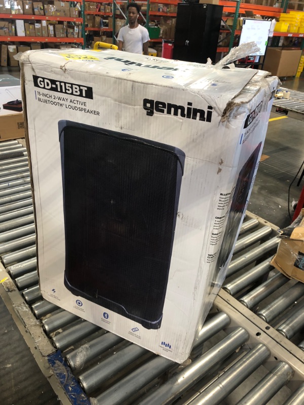 Photo 2 of **FOR PARTS**Gemini Sound GD-115BT 1000 Watt 15 Inch Woofer Linkable Bluetooth 2-Way PA Speaker with Onboard 3 Channel Mixer ***USED*** BOX IS DAMAGED*** 