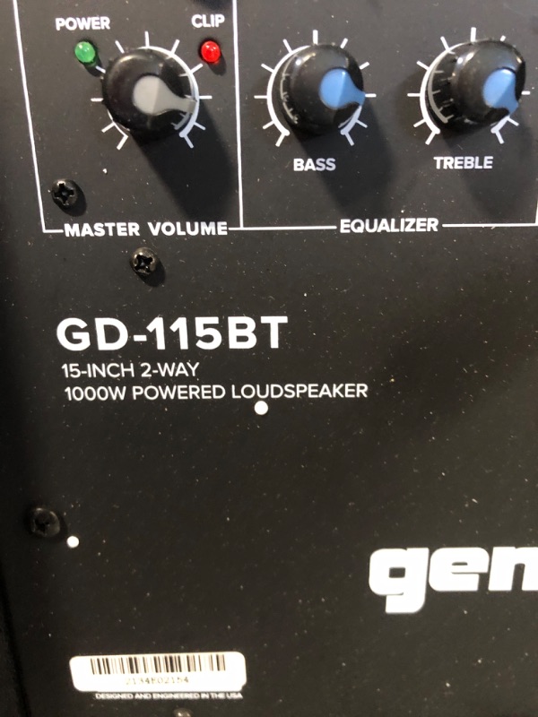 Photo 4 of **FOR PARTS**Gemini Sound GD-115BT 1000 Watt 15 Inch Woofer Linkable Bluetooth 2-Way PA Speaker with Onboard 3 Channel Mixer ***USED*** BOX IS DAMAGED*** 