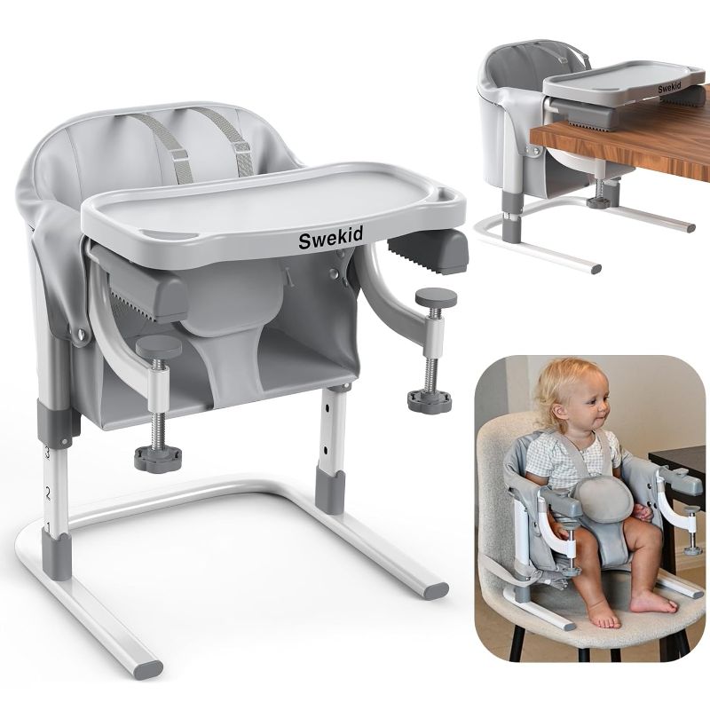 Photo 1 of 3-in-1 Portable High Chair for Babies & Toddlers, Baby Hook Clip on Fast Table Chair w/PU Leather, Adjustable Height, Kids Booster Seat with Tray, Perfect for Dining Table Travel Camping Beach
