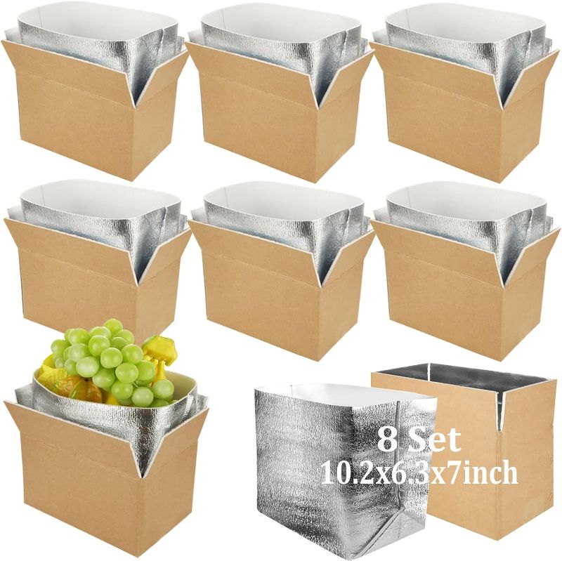 Photo 1 of 12 Pack Insulated Shipping Boxes with Aluminum Foil Liners and Bags, 10.2"x6.3"x7.1" Thermo Chill Insulated Shipping Box for Cold Shipping Frozen Food, Large Cooler Carton for Mailing Packing