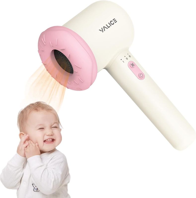 Photo 1 of Cordless Hair Dryer for Baby, Mini Kids Hair Blow Dryer Rechargeable Low Noise Gentle Heat for Infant Butt Skin with 3 Speed Settings, 0-3 Years Using (Pink)