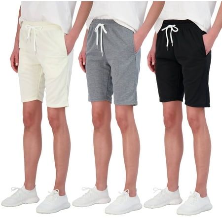 Photo 1 of Real Essentials 3 Pack: Womens Cotton French Terry 9" Bermuda Short Pockets-Casual Lounge Athletic (Available in Plus) /medium 