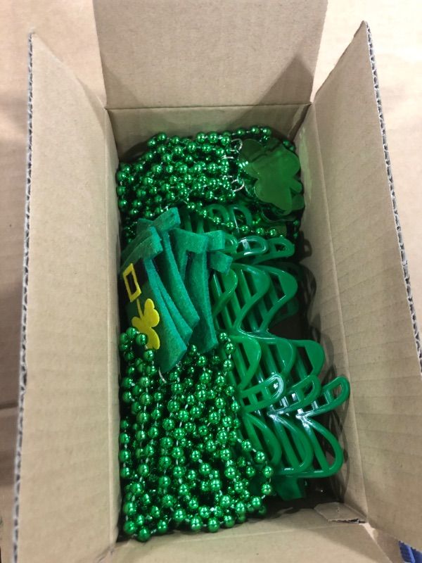 Photo 2 of 18 Pcs St Patricks Day Accessories Party Favors Set Decorations for Women Man Kids 6 Shamrock Glasses 6 Shamrock Necklaces for St. Patrick Irish Green Party Supplies Decor Accessories Dressing up 