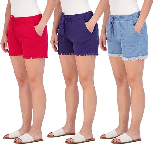 Photo 1 of Real Essentials 3 Pack: Women's Twill Cutoff Casual Khaki 3.5" Inseam Shorts - Drawstring (Available in Plus Size) 1X