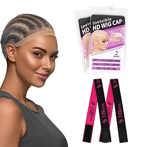 Photo 1 of Tinashe 4pcs HD Wig Cap for Lace Front Wig, Stocking Stretchy Wig Caps for Women,Transparent Wig Cap For Wig, HD Wig Cap with Elastic Wig Band for Wig (4PCS HD Wig Cap+2PCS Wig Band) 