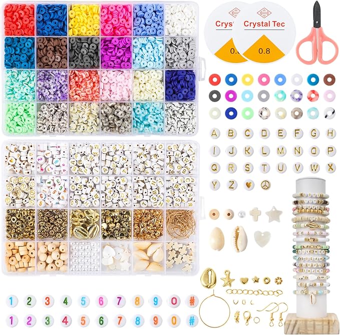 Photo 1 of 7200 Pieces Colorful Glass Beads Set, Colorful Glass Beads DIY Set, 48 Colors Glass Beads Kit, DIY for Bracelets Necklace DIY Making with Letters
