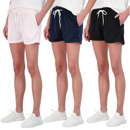 Photo 1 of Real Essentials 3 Pack: Womens Cotton French Terry 9 Bermuda Short Pockets-Casual Lounge Athletic (Available in Plus)/M
