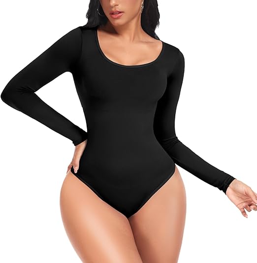 Photo 1 of Yefecy Bodysuit Shapewear for Women Tummy Control Thong Seamless Long Sleeve Body Shaper Tops Round Collar Slimming Body Suit /XL