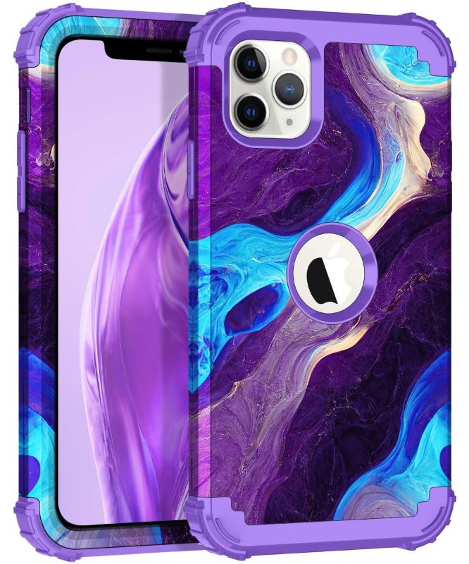 Photo 1 of Hocase for iPhone 11 Pro Max Case, Heavy Duty Shockproof Protection Soft Silicone Rubber Bumper+Hard Plastic Hybrid Protective Case for iPhone 11 Pro Max (6.5" Display) 2019 - Blue Purple Marble