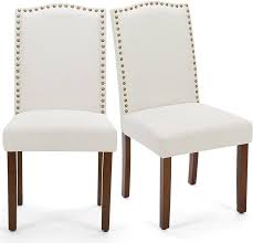 Photo 1 of MCQ Upholstered Dining Chairs Set of 2, Modern Upholstered Fabric Dining Room Chair with Nailhead Trim and Wood Legs, Mid-Century Accent Dinner Chair for Living Room, Kitchen, Beige
