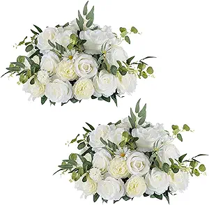 Photo 1 of  Flower Balls for Wedding Centerpieces - 4 Pcs 17.7 inch Diameter Fake Flower Ball Arrangement Bouquet Party Centerpieces for Tables - White Rose Bouquet Centerpiece Flowers for Wedding Table 