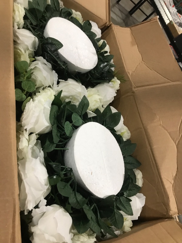 Photo 2 of  Flower Balls for Wedding Centerpieces - 4 Pcs 17.7 inch Diameter Fake Flower Ball Arrangement Bouquet Party Centerpieces for Tables - White Rose Bouquet Centerpiece Flowers for Wedding Table 