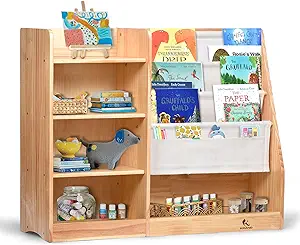Photo 1 of KRAND 4-Layer Kids Wooden Bookshelf, 4-Tier Layer Sling Bookcase, Baby Storage Book Rack,Toy Organizer Cabinet, Books Display for Playroom Livingroom Toddler Room Nursery and Classroom DARK BROWN) 