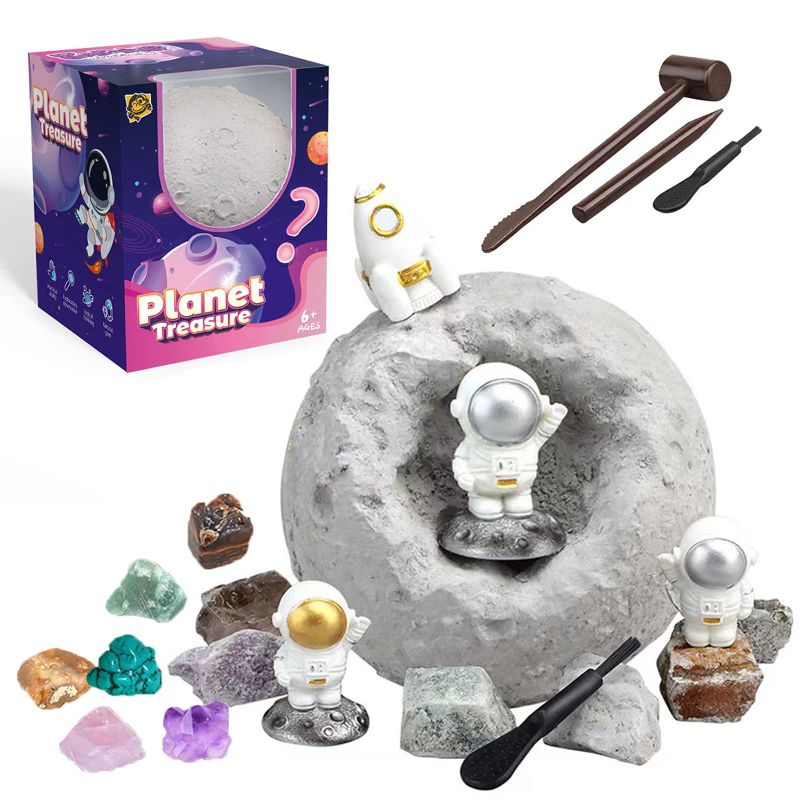 Photo 1 of Gemstone Dig Kit, Space Planets for Kids Solar System Toys, Science Kits for Kids Including 5 Random Real Gems and One Astronaut Toy, Educational Toys Gift for Boys&Girls Age 6+