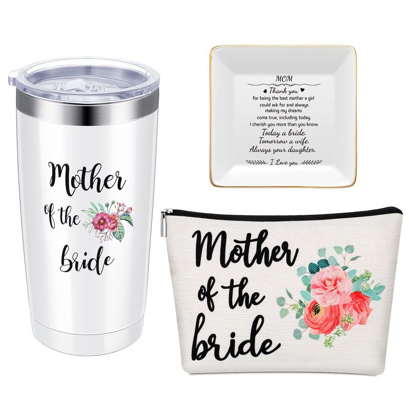 Photo 1 of Mother of The Groom Gifts Mother of The Bride Tumblers Mug Makeup Bags Mother Cosmetic Bags Mother Jewelry Tray Ceramic Jewelry Holder Dish Trinket Box for Mom Engagement Party (Mother of The Bride)