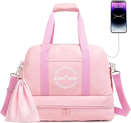 Photo 1 of Women's Leisure Travel Bag Gym Bag Weekend Bag for Women Leather Shoulder Duffel Bag with Wet Bag and Shoe Compartment 18.5 x 14.17 x 8.66 in 