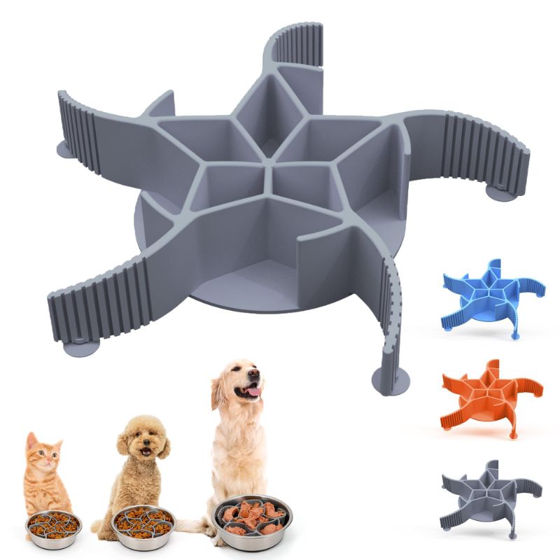 Photo 1 of Slow Feeder Insert for Dog Bowls with Star Maze Design, Silicone Material, and Upgraded Gripper System Classic Grey