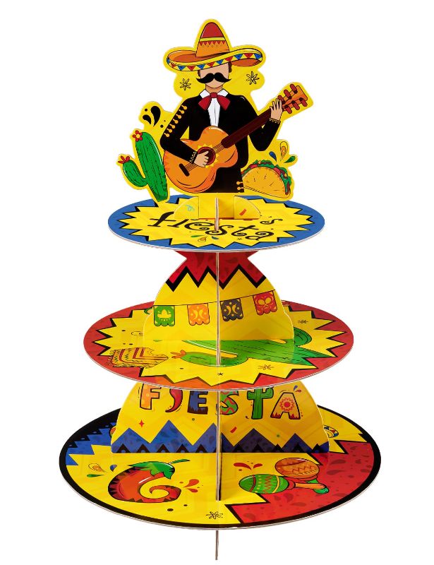 Photo 1 of Mexican Fiesta Cupcake Stand - Cinco De Mayo Party Cake Stand 3-Tier Cardboard Cupcake Tower, Mexico Taco Themed Party Cupcake Decorations Cake Supplies, Kids Birthday Tray Stand Dessert Holder
