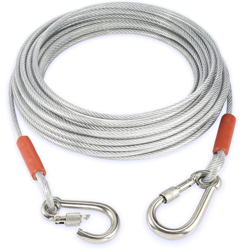 Photo 1 of Dog Tie Out Cable for Dogs -10/20/30/50/75ft Heavy Duty Tie Out Cable for Dogs Up to 125/250 lbs - Anit Rust Chew Proof Dog Chains Leash for Outdoor,Yard,Camping (Silver, 250lbs-50ft) 250lbs-50ft silver