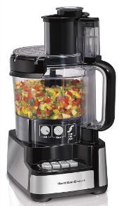 Photo 1 of Hamilton Beach Stack & Snap Food Processor and Vegetable Chopper, BPA Free, Stainless Steel Blades, 12 Cup Bowl, 2-Speed 450 Watt Motor, Black (70725A)