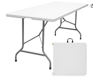 Photo 1 of Folding Table Portable Heavy Duty Plastic Fold-in-Half Utility Foldable Table Plastic Dining Table Indoor Outdoor for Camping, Picnic and Party, White, 180x70x74cm