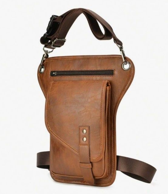 Photo 1 of Unisex Leather Bag Set: Waist Bag, Leg Bag, Shoulder Bag, Crossbody Bag; Multi-Functional, Retro Cowboy Style; Suitable For Cycling And Motorcycling