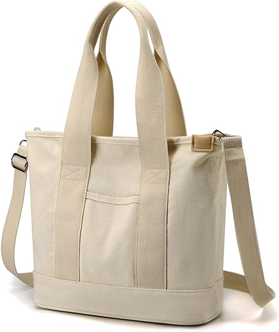 Photo 1 of Ruiyang Large canvas tote bag with compartments 13"(L),canvas tote with zipper crossbody bags Beige