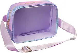 Photo 1 of Clear Belt Bag Crossbody Sling Bags for Women Travel Fanny Pack with Adjustable Strap Water-proof Fashion Waist Packs in TPU Front Nylon Backside (Purple-star, Large)