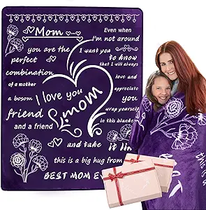 Photo 1 of GCQC Gifts for Mom from Daughter Son, I Love You Mom Blanket Birthday Gifts for Mothers Soft Cozy Warmer Fuzzy Bed Throw Blanket 50"x65" 