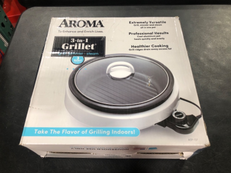 Photo 2 of Aroma Housewares ASP-137 Grillet 3Qt. 3-in-1 Cool-Touch Electric Indoor Grill Portable, Dishwasher Safe, 3-Quart, White