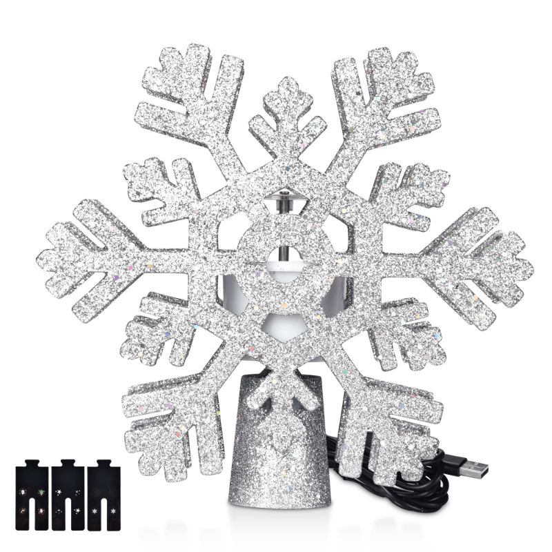 Photo 1 of Yescom Christmas Tree Topper LED Lighted 3D Hollow Rotating Snowflake Projector Rotating Christmas Decoration,Silver