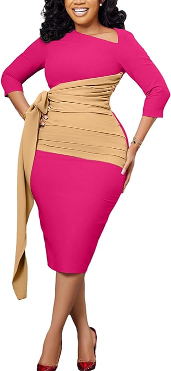 Photo 1 of LIGHTER PINK THAN IN PHOTO Women's Business Retro Ruffles 3/4 Sleeve Vintage Bodycon Peplum Formal Work Pencil Dress SIZE M 
