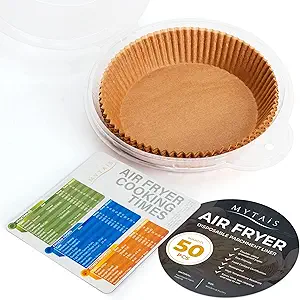 Photo 1 of Air Fryer Liners - 50 Pcs Air Fryer Disposable Paper Liner - Non-Stick Greaseproof Parchment Paper for Air Fryer Liners Disposable - Round Airfryer Basket Liner for Quick Easy Cleanup and Disposal