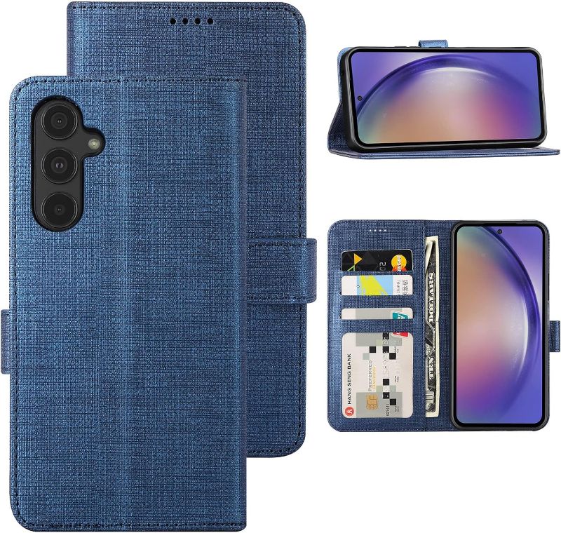 Photo 1 of Foluu for Samsung Galaxy A54 5G Wallet Case, PU Leather Flip Folio with [Shockproof TPU Inner Case], Kickstand Card Slots Ultra Slim Strong Magnetic Closure Cover for Galaxy A54 5G 2023 (Blue) 